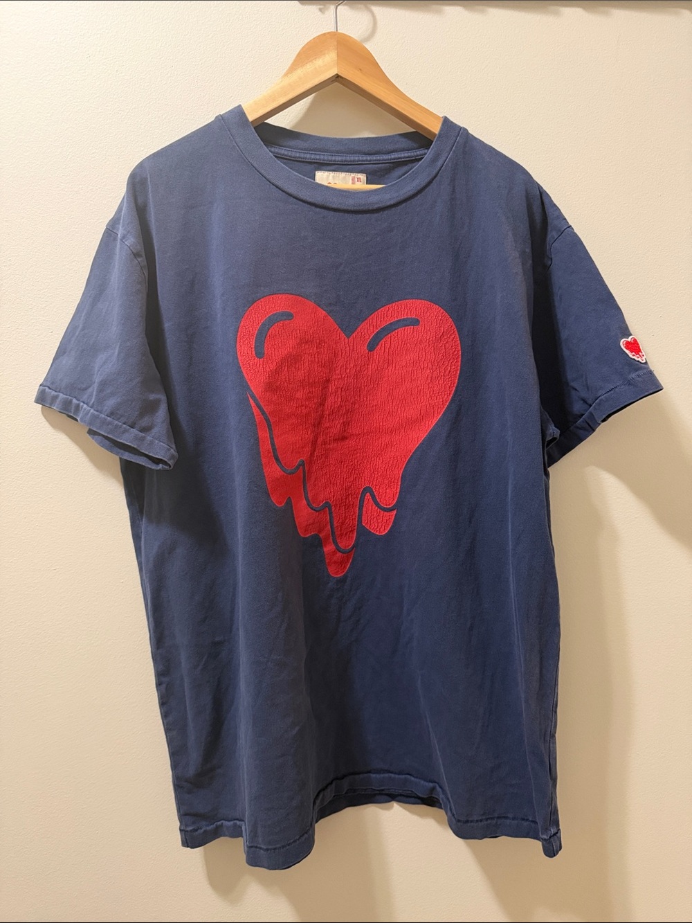 Men’s Navy T-Shirt with Red Heart Graphic Size XL